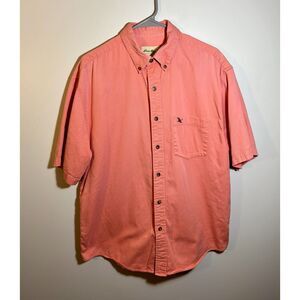 Eddie Bauer Men’s Short Sleeve Button-Up Shirt Coral Cotton Casual Size M